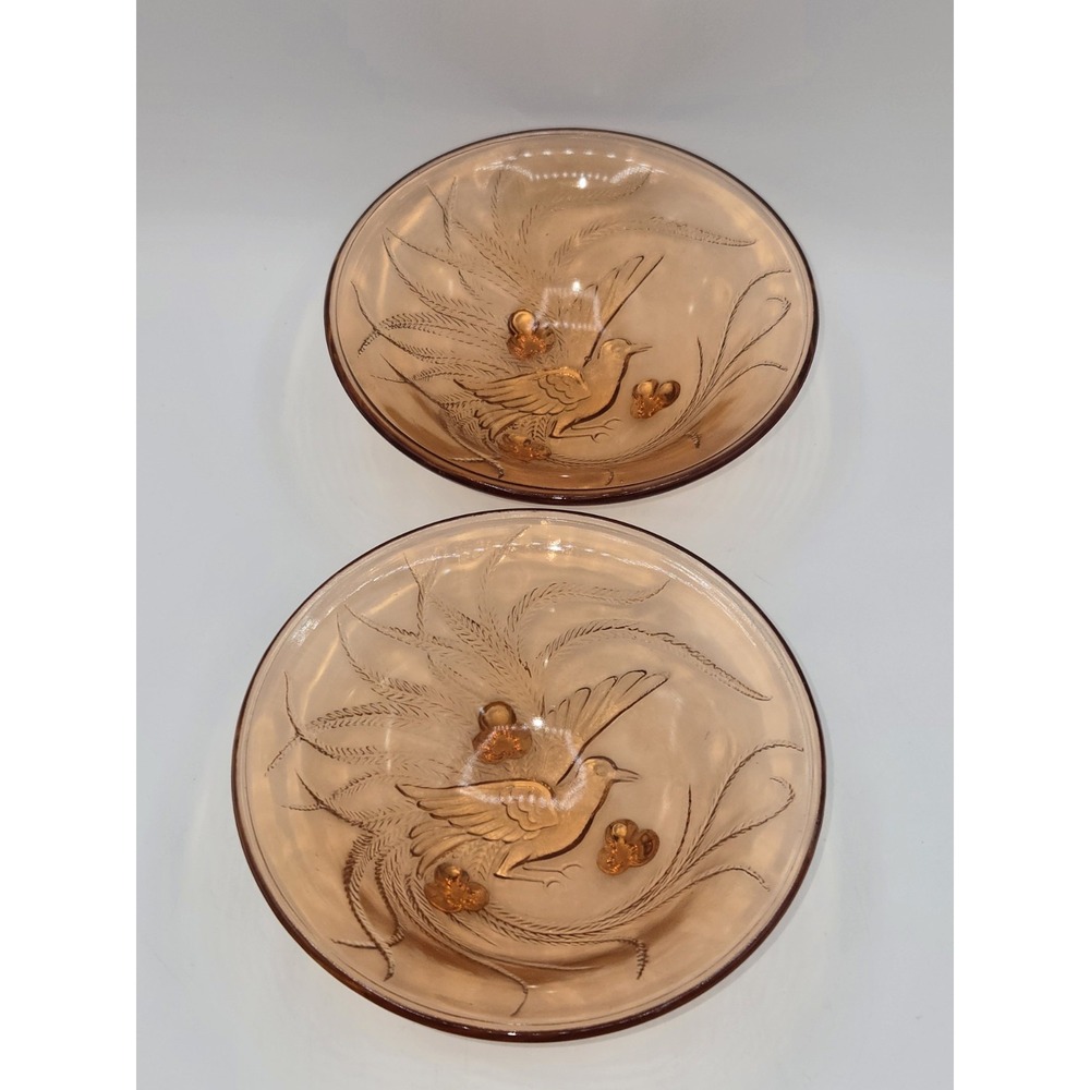 Indiana Glass Tiara Bird of Paradise Pink Footed Bowls Pair 6"